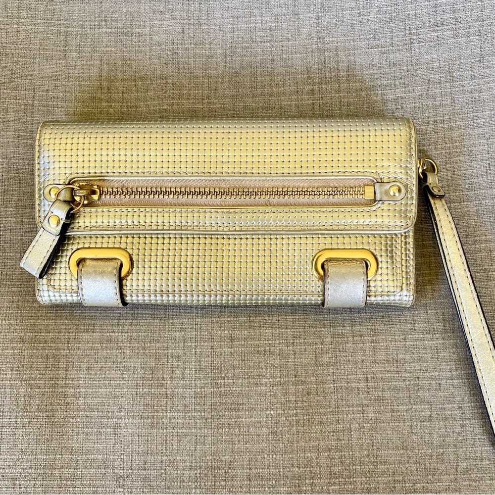 Coach Leather Large Wallet Cam Wristlet Gold